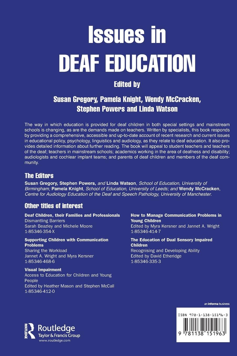 Rückseitencover Issues in Deaf Education