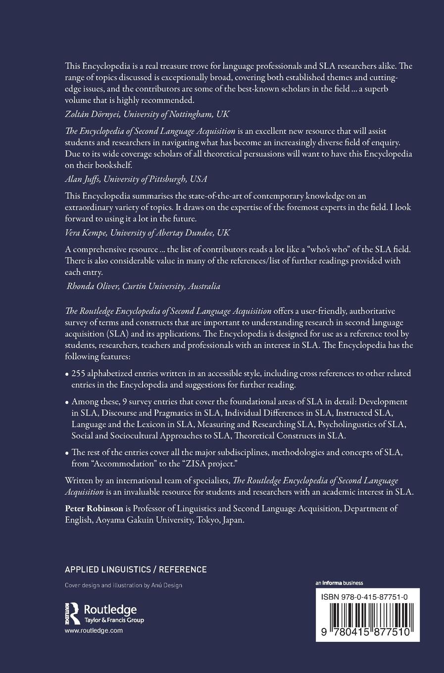Rückseitencover The Routledge Encyclopedia of Second Language Acquisition
