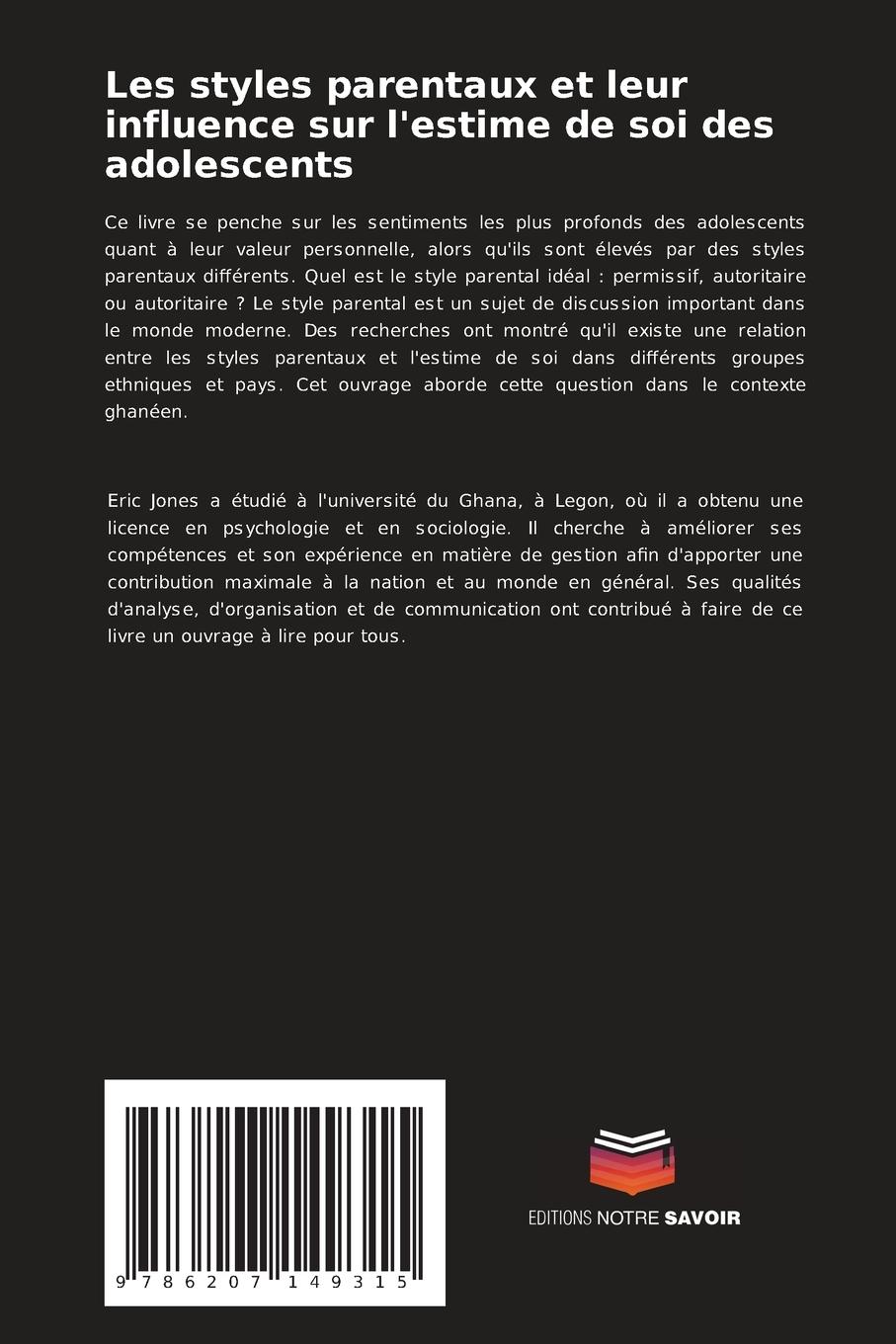 Rückseitencover Les styles parentaux et leur influence sur l'estime de soi des adolescents