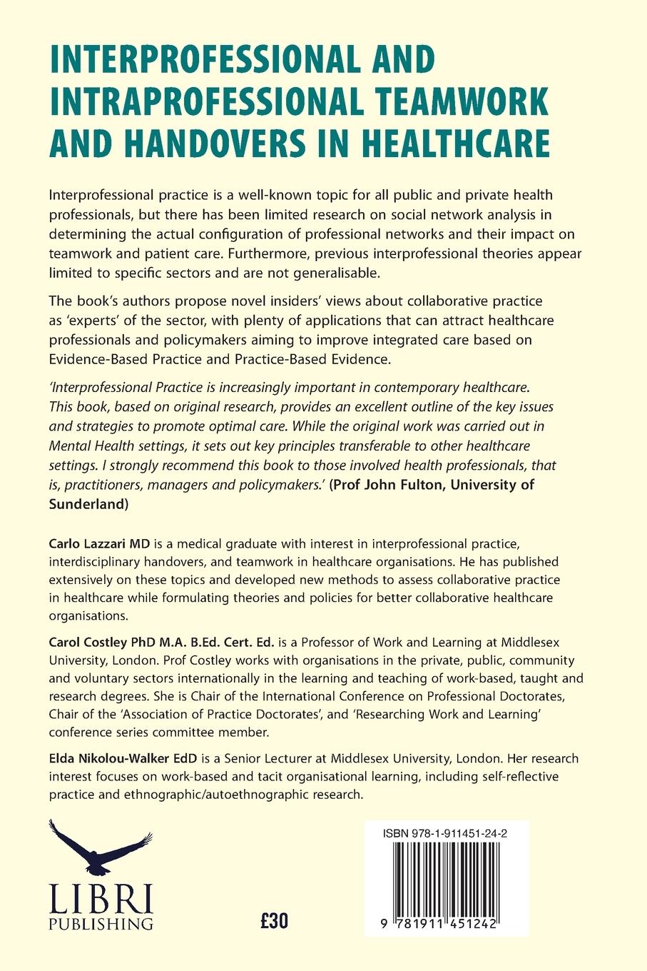 Rückseitencover Interprofessional and Intraprofessional Teamwork and Handovers in Healthcare