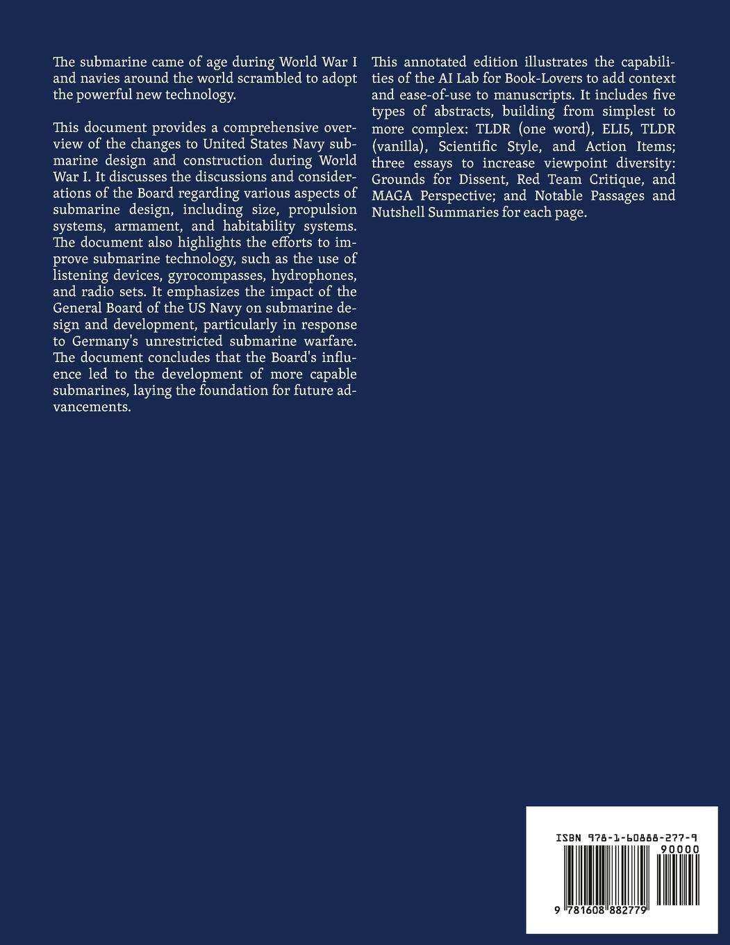 Rückseitencover Changes to United States Navy Submarine Design and Construction During World War I, as Determined by The General Board