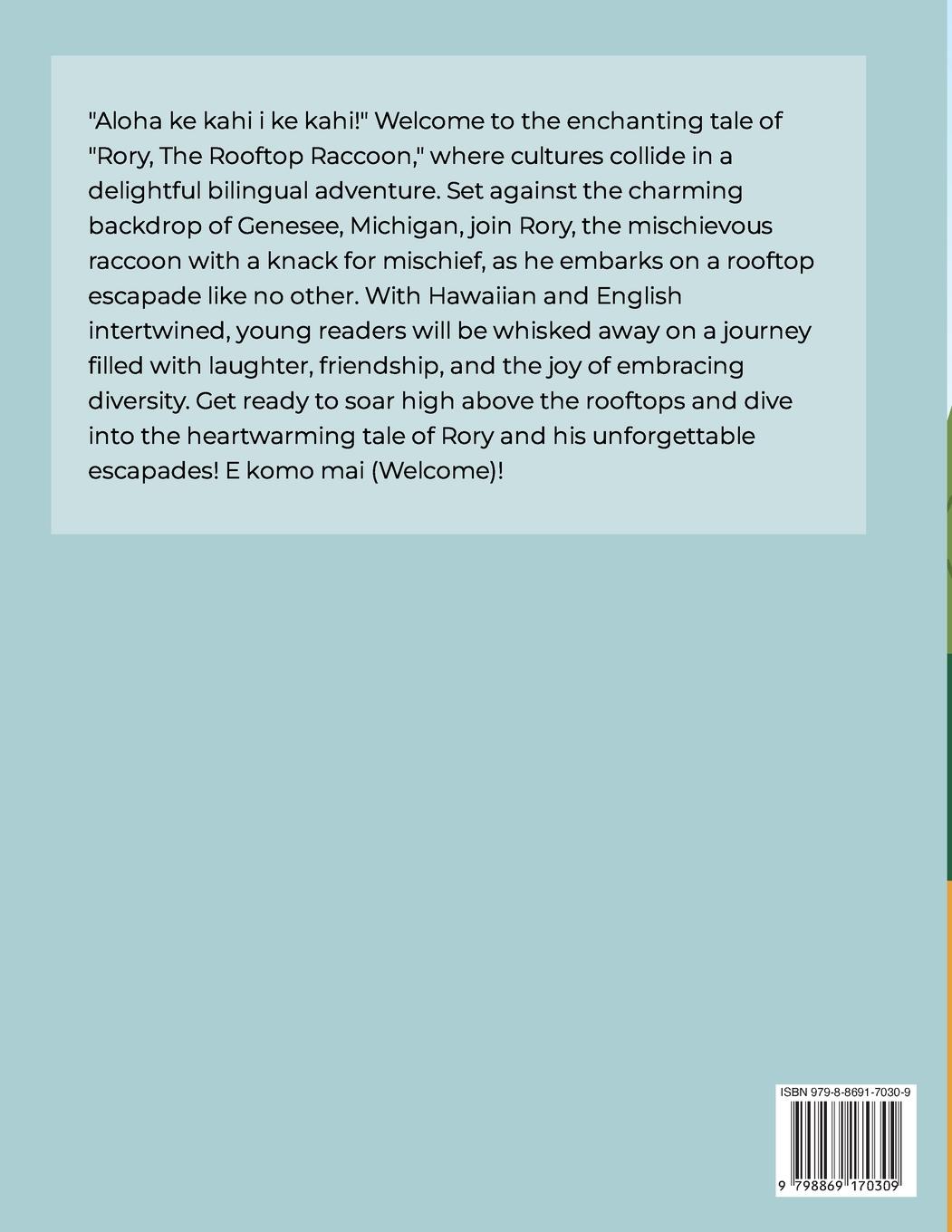 Rückseitencover 'O Rory ¿O ka Raccoon luna (Hawaiian) Rory the Rooftop Raccoon