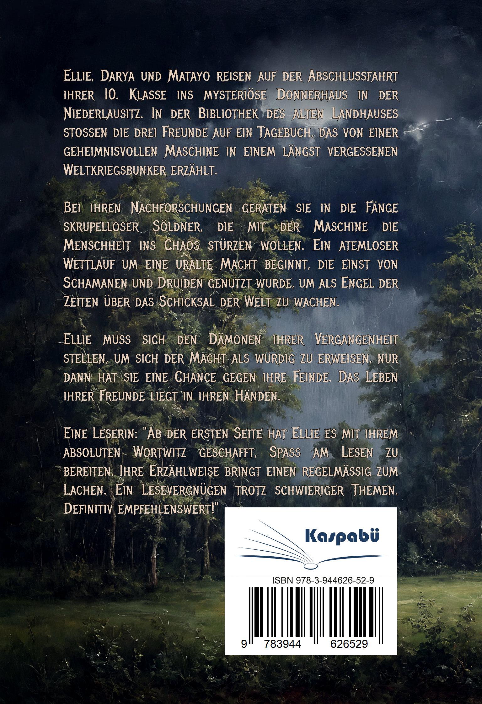 Rückseitencover Engel der Zeiten - Das Geheimnis des Donnerhauses - Spannendes Fantasy-Jugendbuch ab 14 Jahren für Mädchen und Jungen