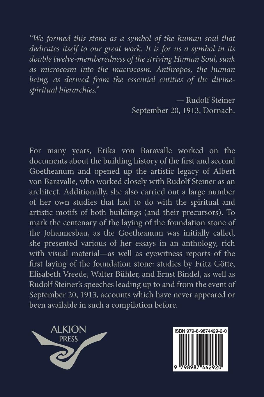 Rückseitencover Rudolf Steiner's Laying of the Foundation Stone on September 20, 1913