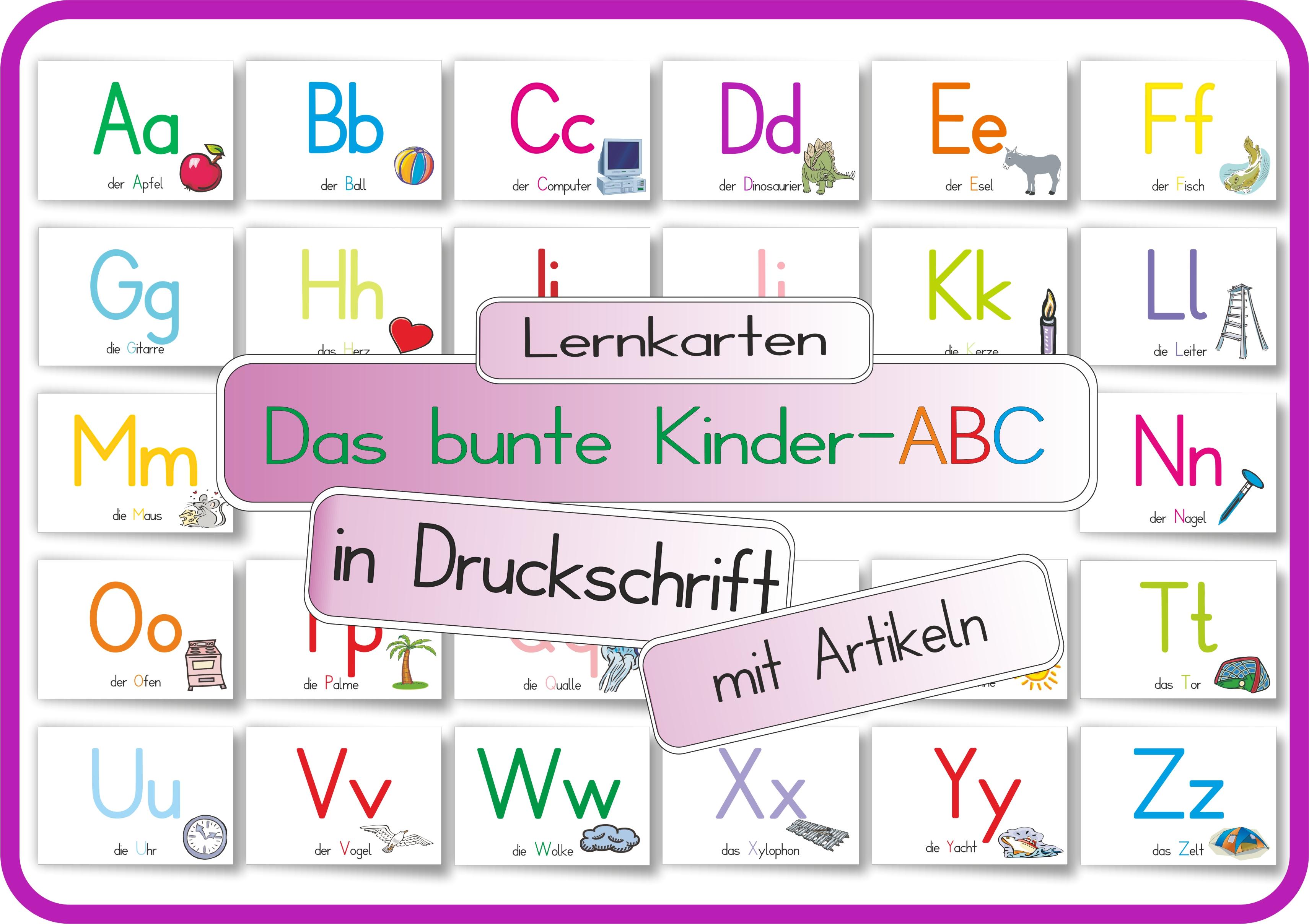 Vorderes Coverbild Das bunte Kinder-ABC in Druckschrift mit Artikeln
