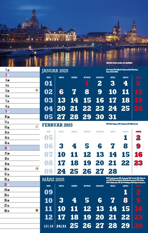 Beispielinhalt (Bild) Drei-Monatskalender Deutschland 2025