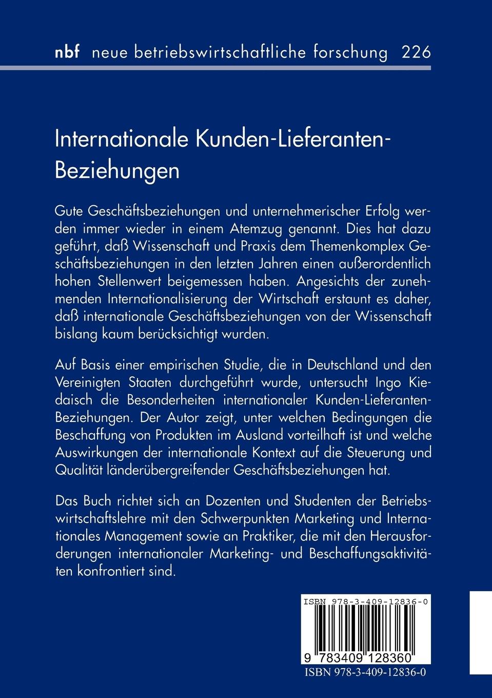 Rückseitencover Internationale Kunden-Lieferanten-Beziehungen