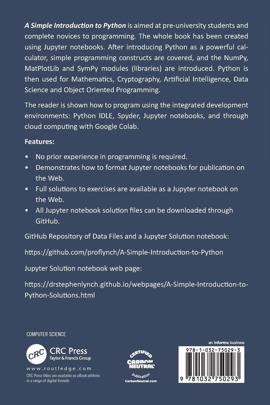 Rückseitencover A Simple Introduction to Python