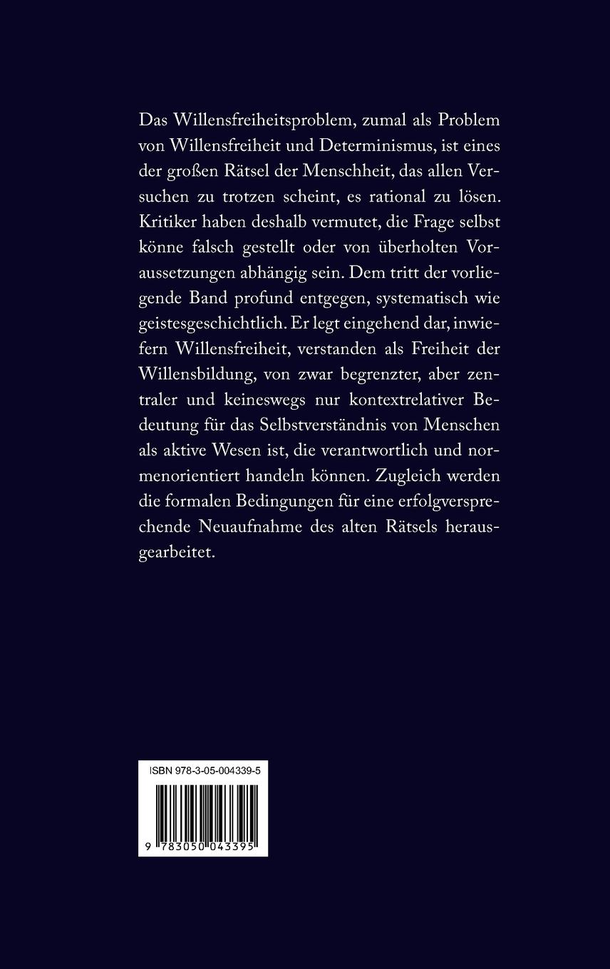 Rückseitencover Die Bedeutung des Willensfreiheitsproblems