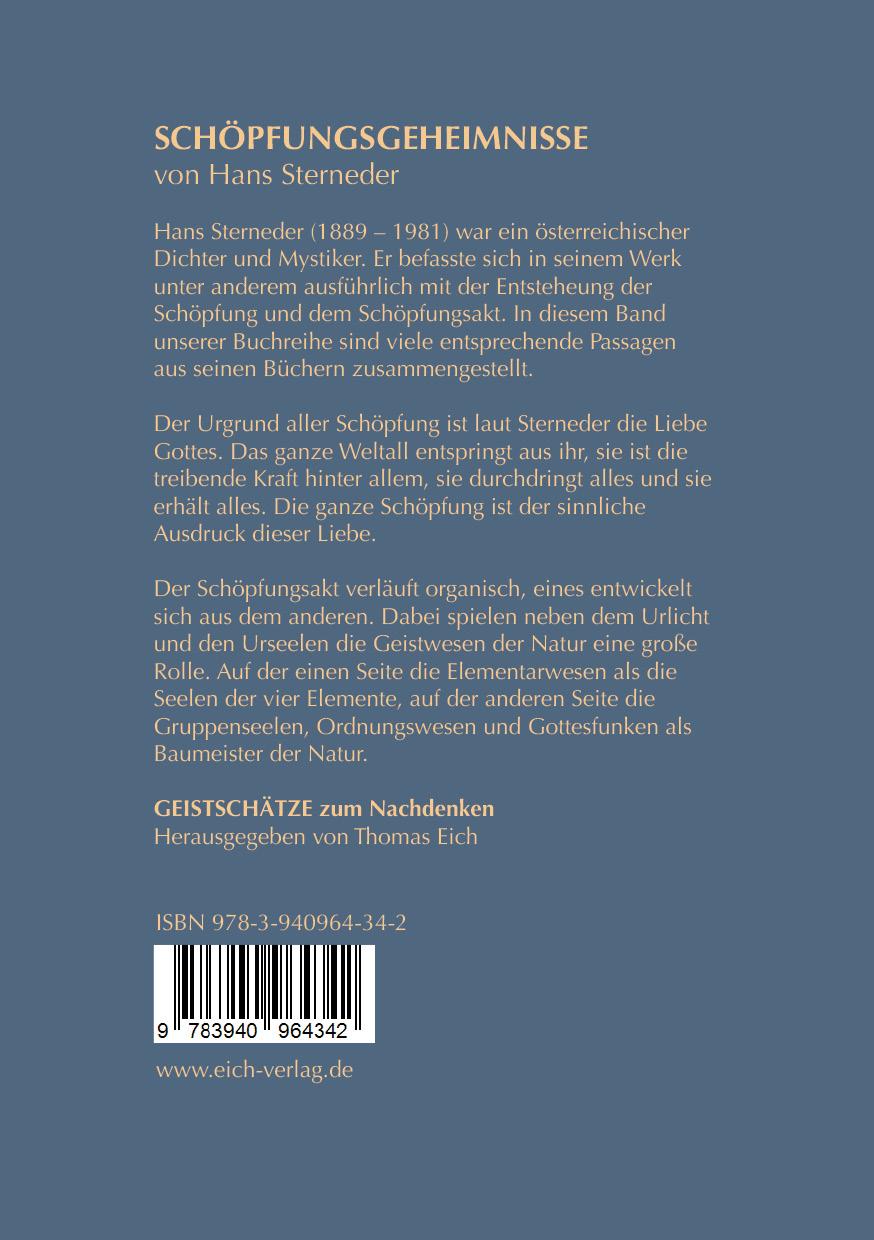 Rückseitencover Schöpfungsgeheimnisse von Hans Sterneder