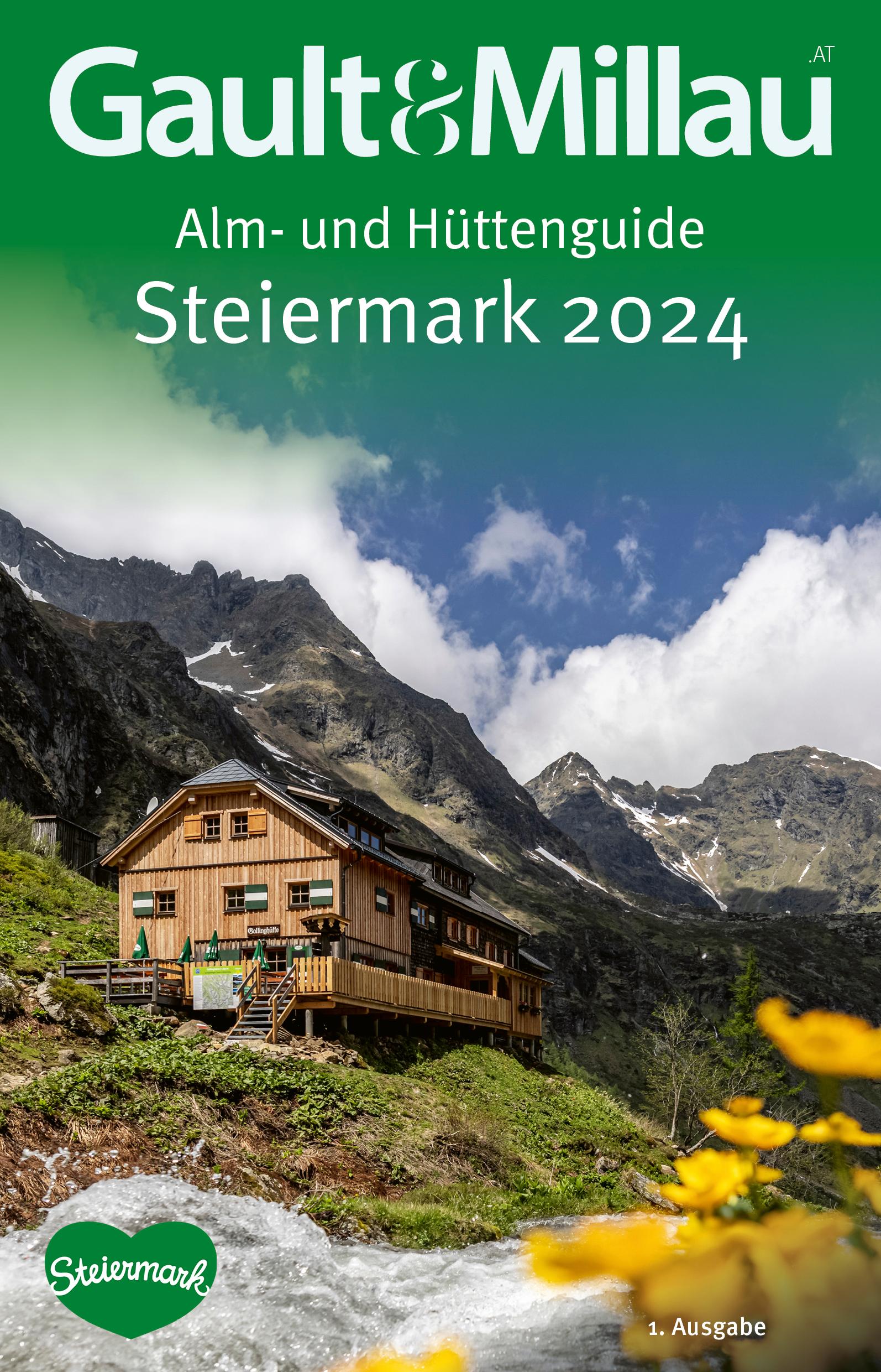Vorderes Coverbild Gault&Millau Alm- und Hüttenguide Steiermark 2024