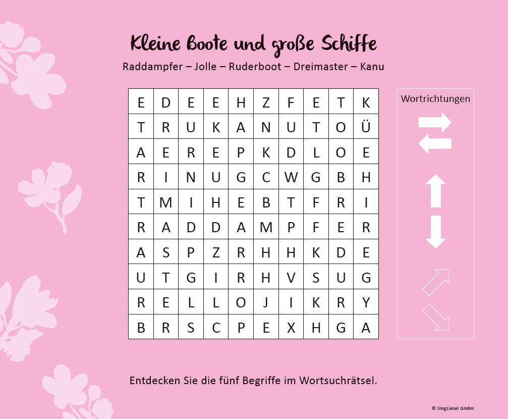 Beispielinhalt (Bild) Wortsuchrätsel für Senioren mit vertrauten Begriffen. Rätselspaß, Beschäftigung und Gedächtnistraining für Senioren. Auch mit Demenz. Großdruck