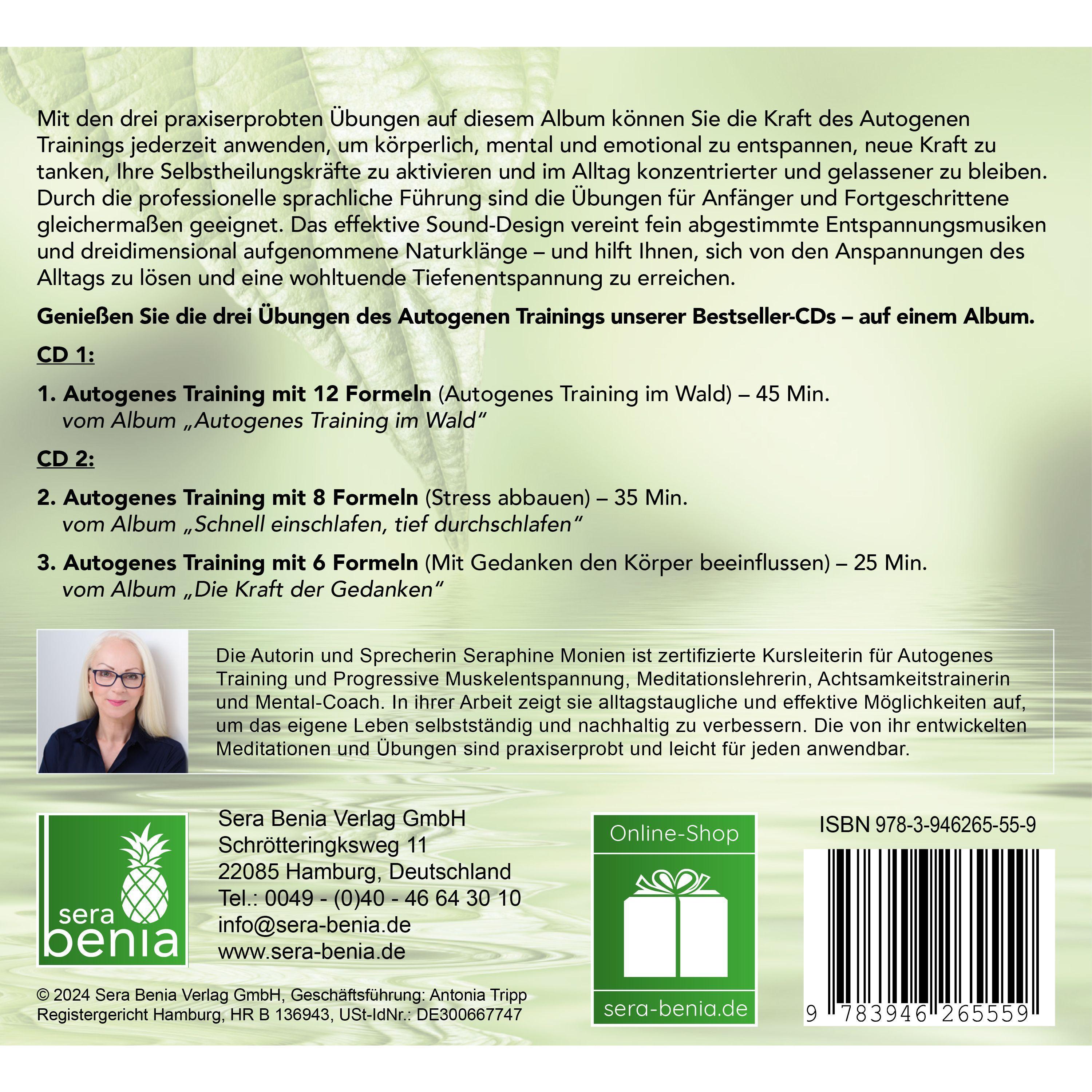 Beispielinhalt (Bild) Autogenes Training | Übungen für die Gesundheit | 3 Entspannungsübungen mit Entspannungsmusik | 2 CDs {Tiefenentspannung, vegetatives Nervensystem beruhigen, Stressabbau, Konzentration steigern}