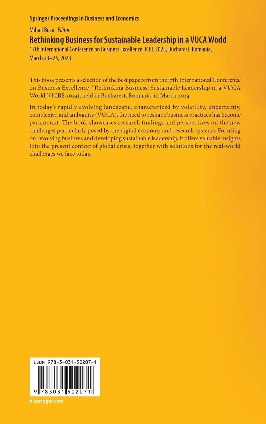 Rückseitencover Rethinking Business for Sustainable Leadership in a VUCA World