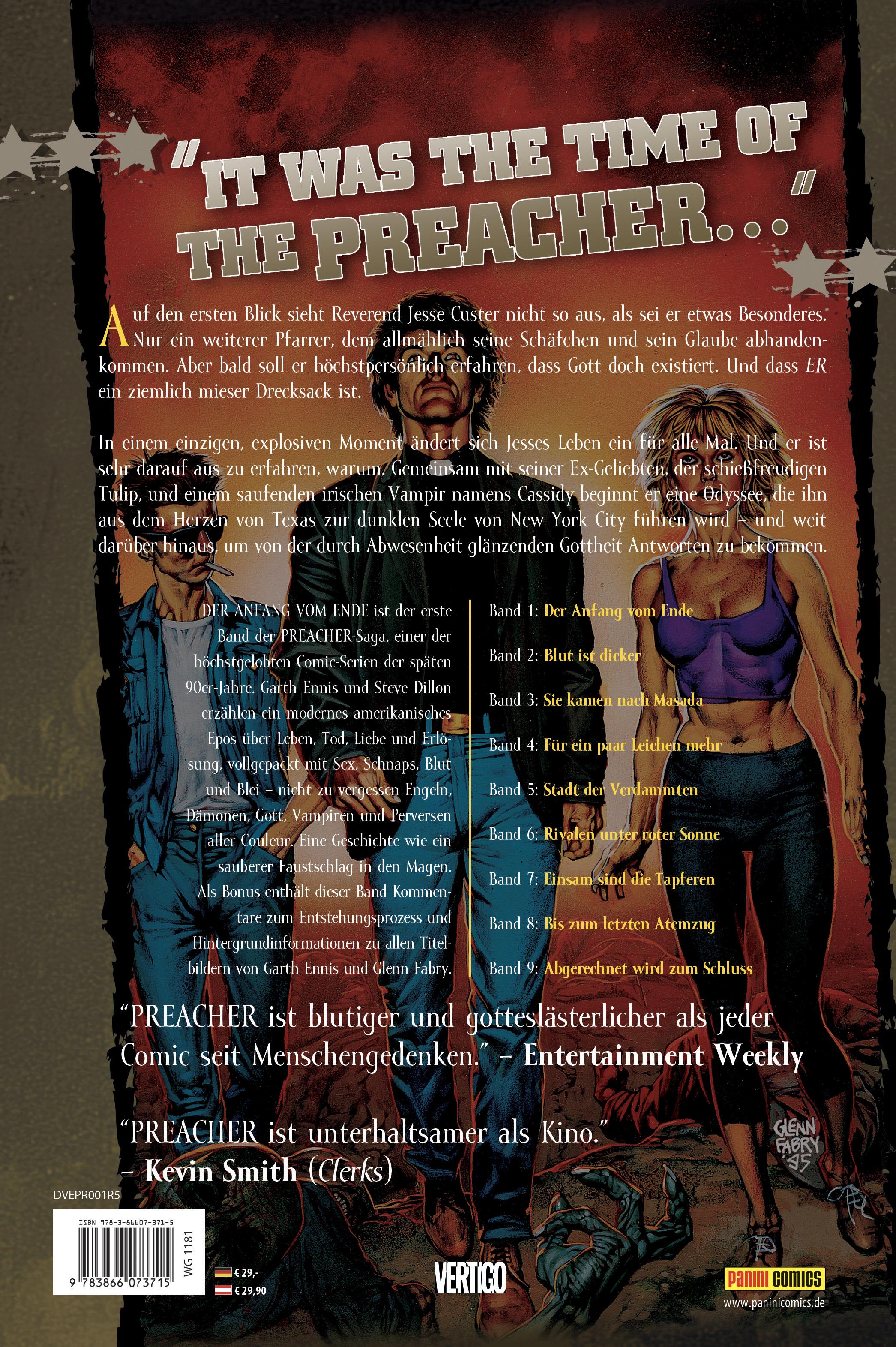 Rückseitencover Preacher 01 - Der Anfang vom Ende