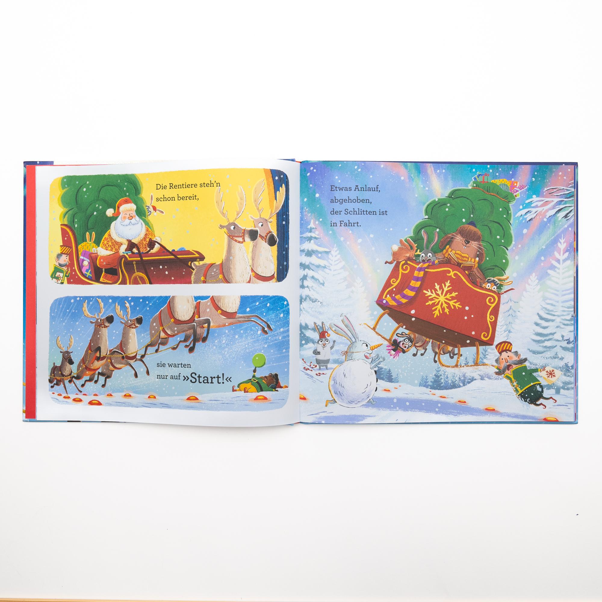 Beispielinhalt (Bild) Hasen rasen mit dem Schlitten