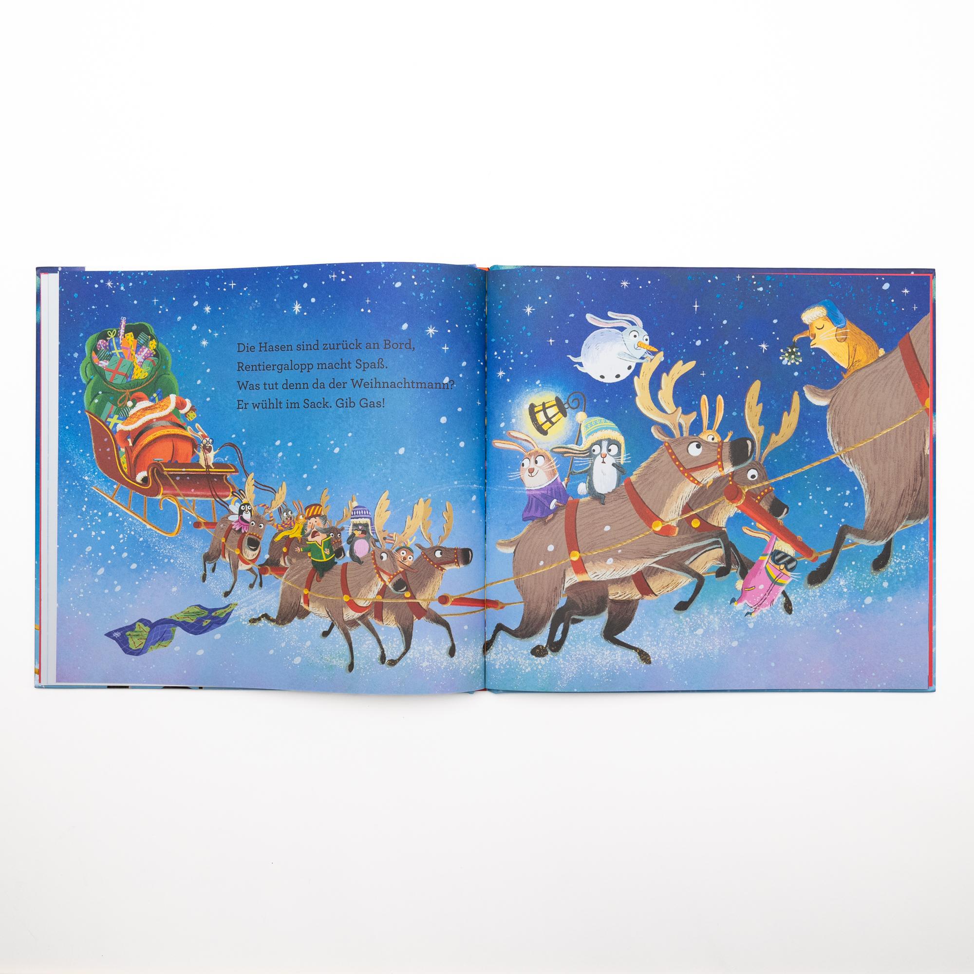 Beispielinhalt (Bild) Hasen rasen mit dem Schlitten