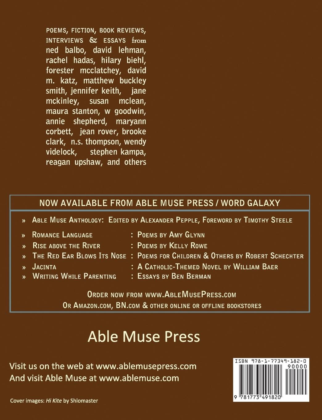 Rückseitencover Able Muse, Winter 2023/24 (No. 31 - print edition)