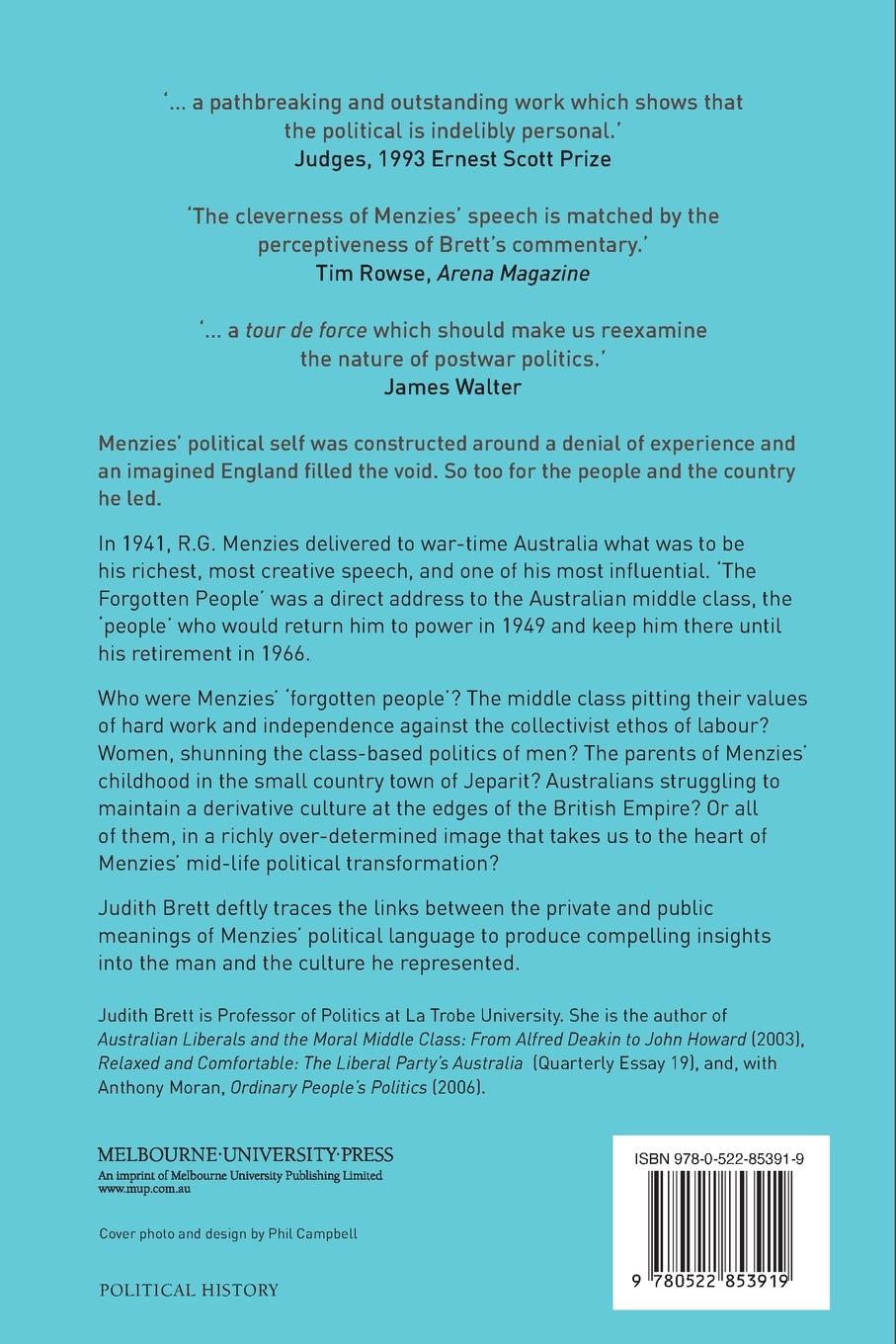 Rückseitencover Robert Menzies' Forgotten People