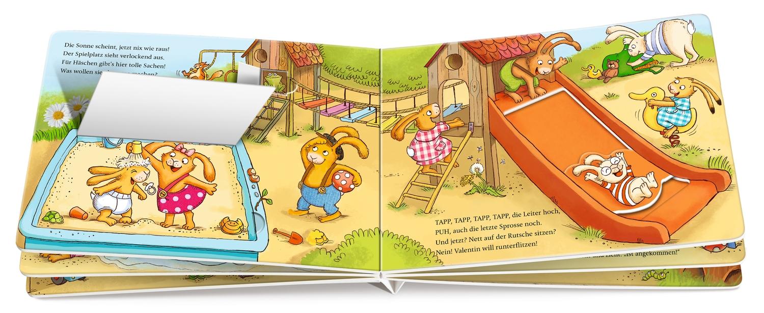 Beispielinhalt (Bild) Wenn sieben kleine Hasen tobend übern Spielplatz rasen