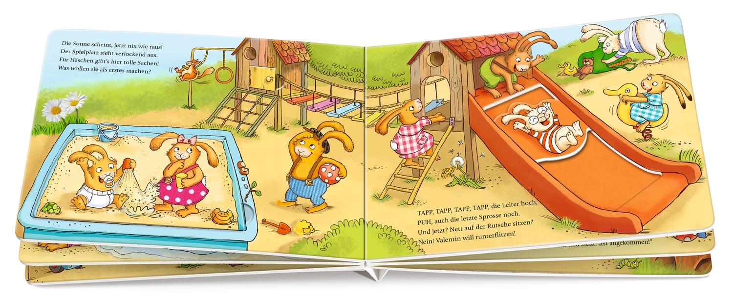 Beispielinhalt (Bild) Wenn sieben kleine Hasen tobend übern Spielplatz rasen