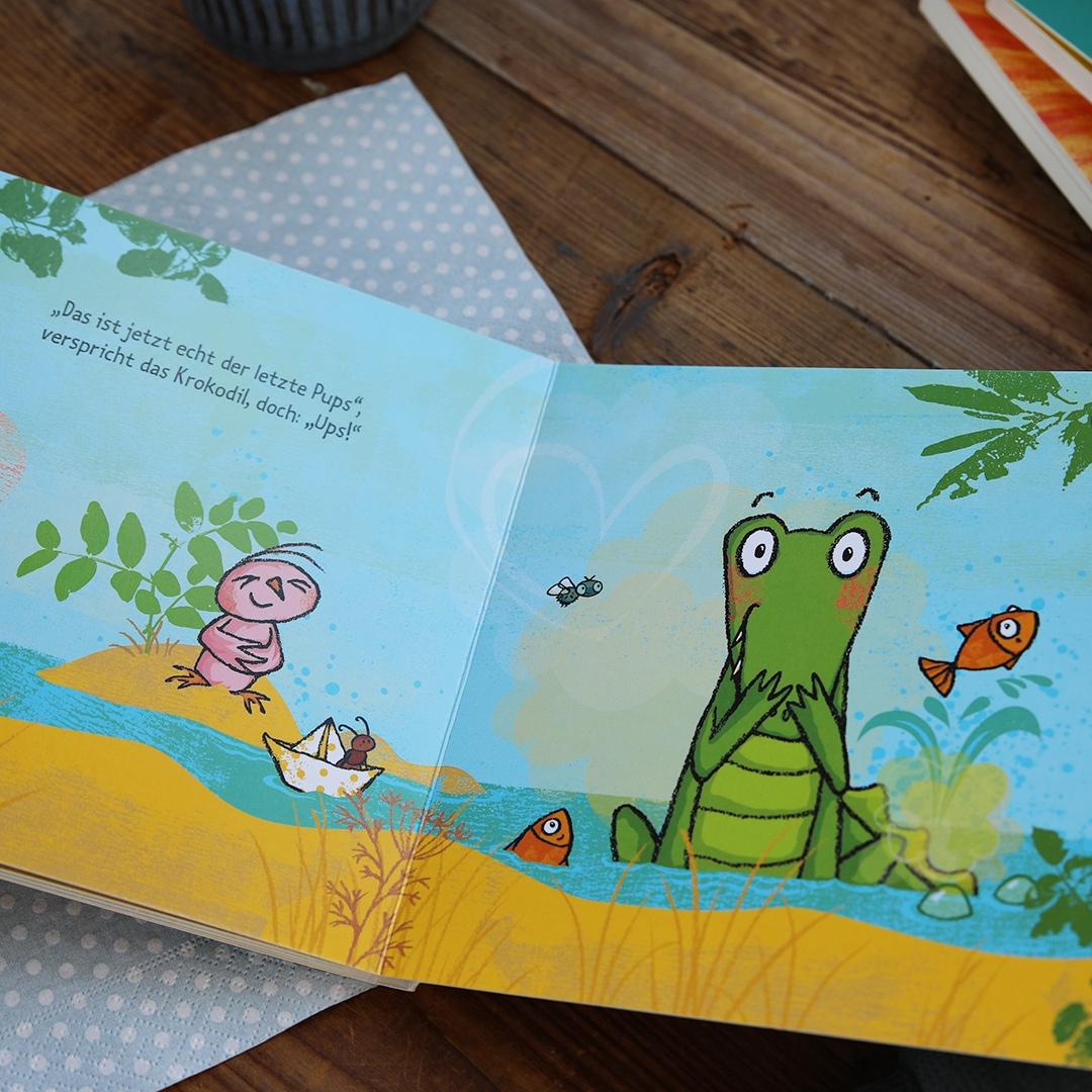 Beispielinhalt (Bild) Das Krokodil pupst viel zu viel