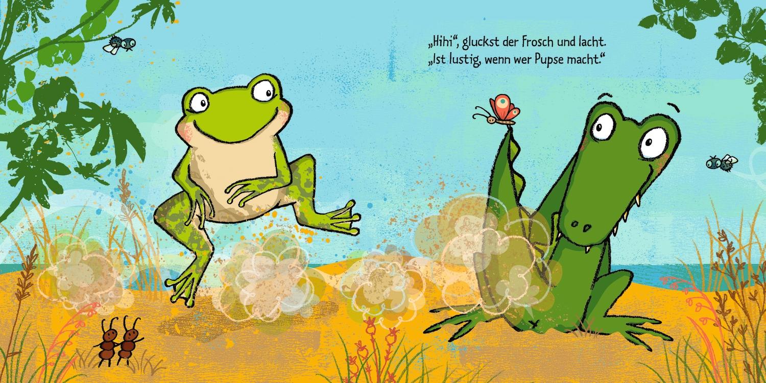 Beispielinhalt (Bild) Das Krokodil pupst viel zu viel