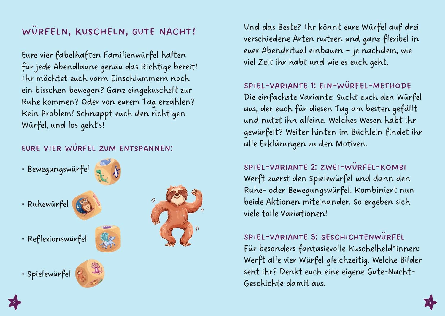 Beispielinhalt (Bild) FamilyFlow. Unsere Familien-Würfel zum Gute-Nacht-Sagen