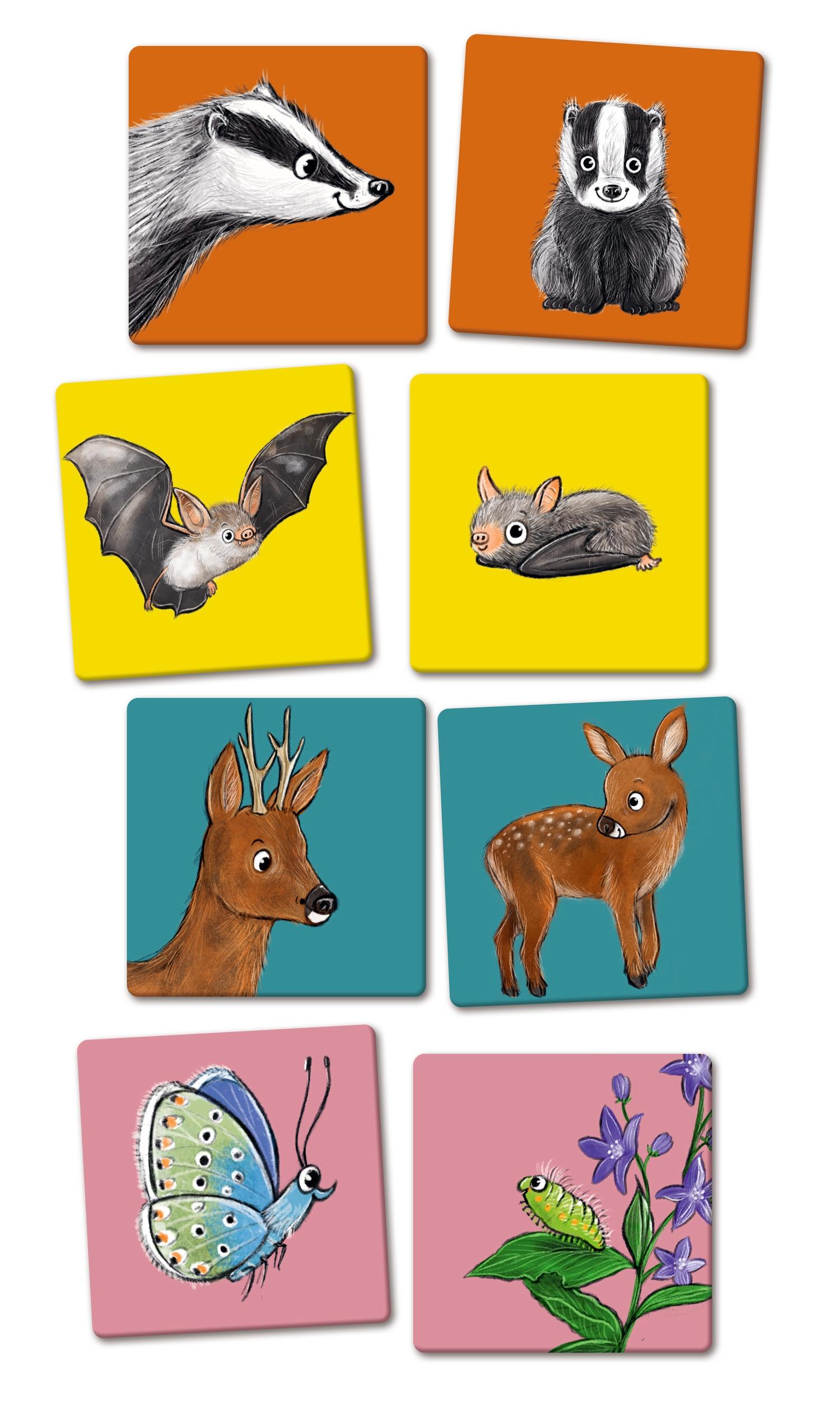 Beispielinhalt (Bild) Finde die Tierbabys. Ein Memo aus dem Wald für Kinder ab 3 Jahren