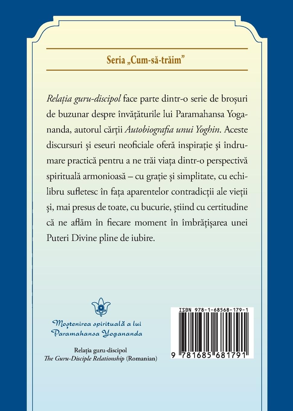 Rückseitencover Relația guru-discipol (The Guru-Disciple Relationship--Romanian)