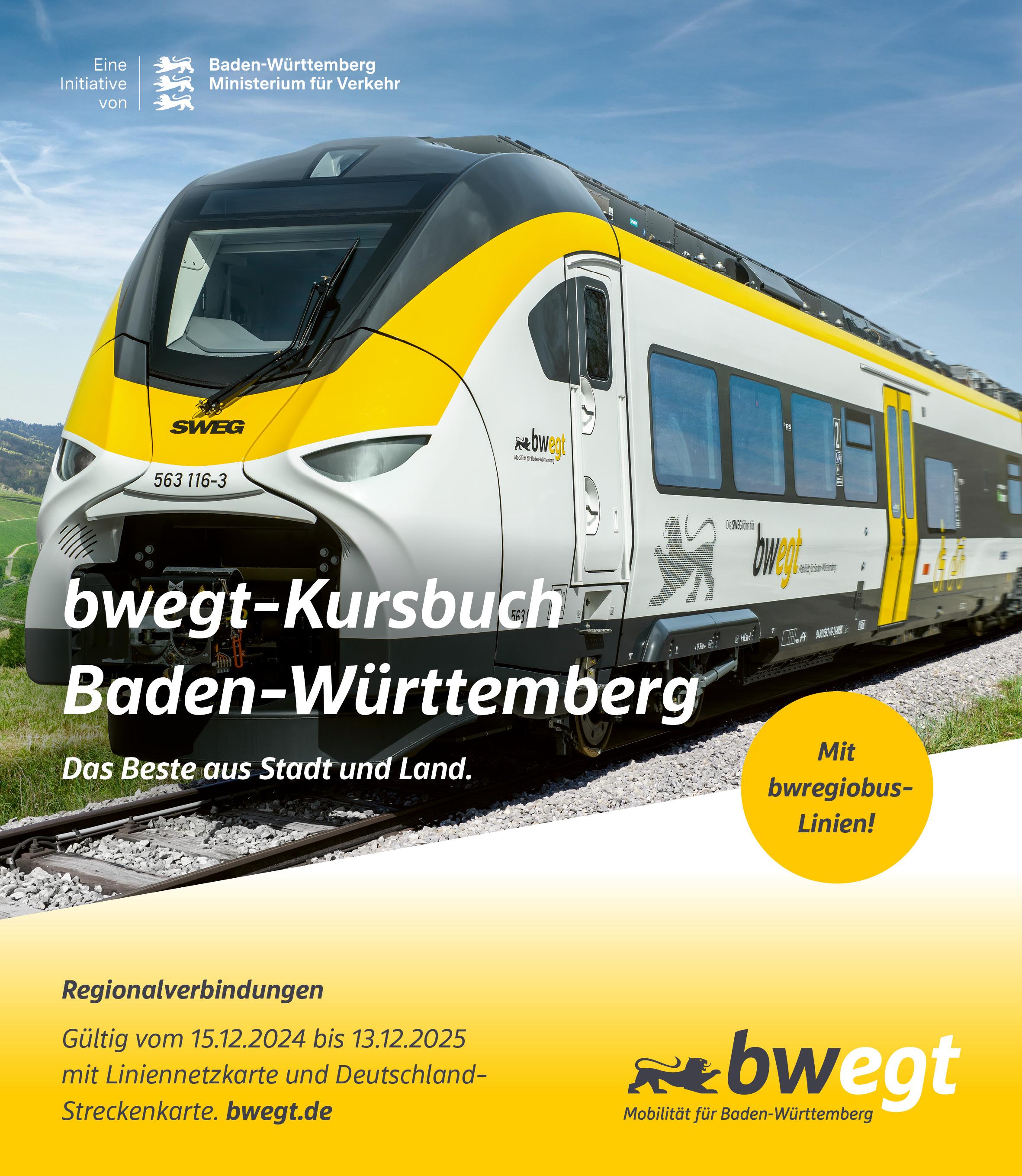 Vorderes Coverbild bwegt-Kursbuch Baden-Württemberg 2025
