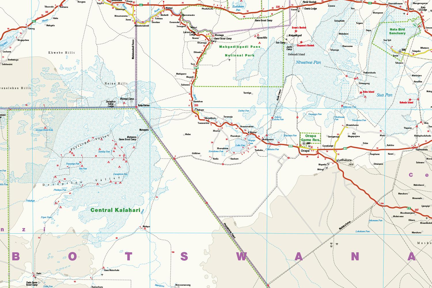 Beispielinhalt (Bild) Reise Know-How Landkarte Botswana 1 : 1.000.000
