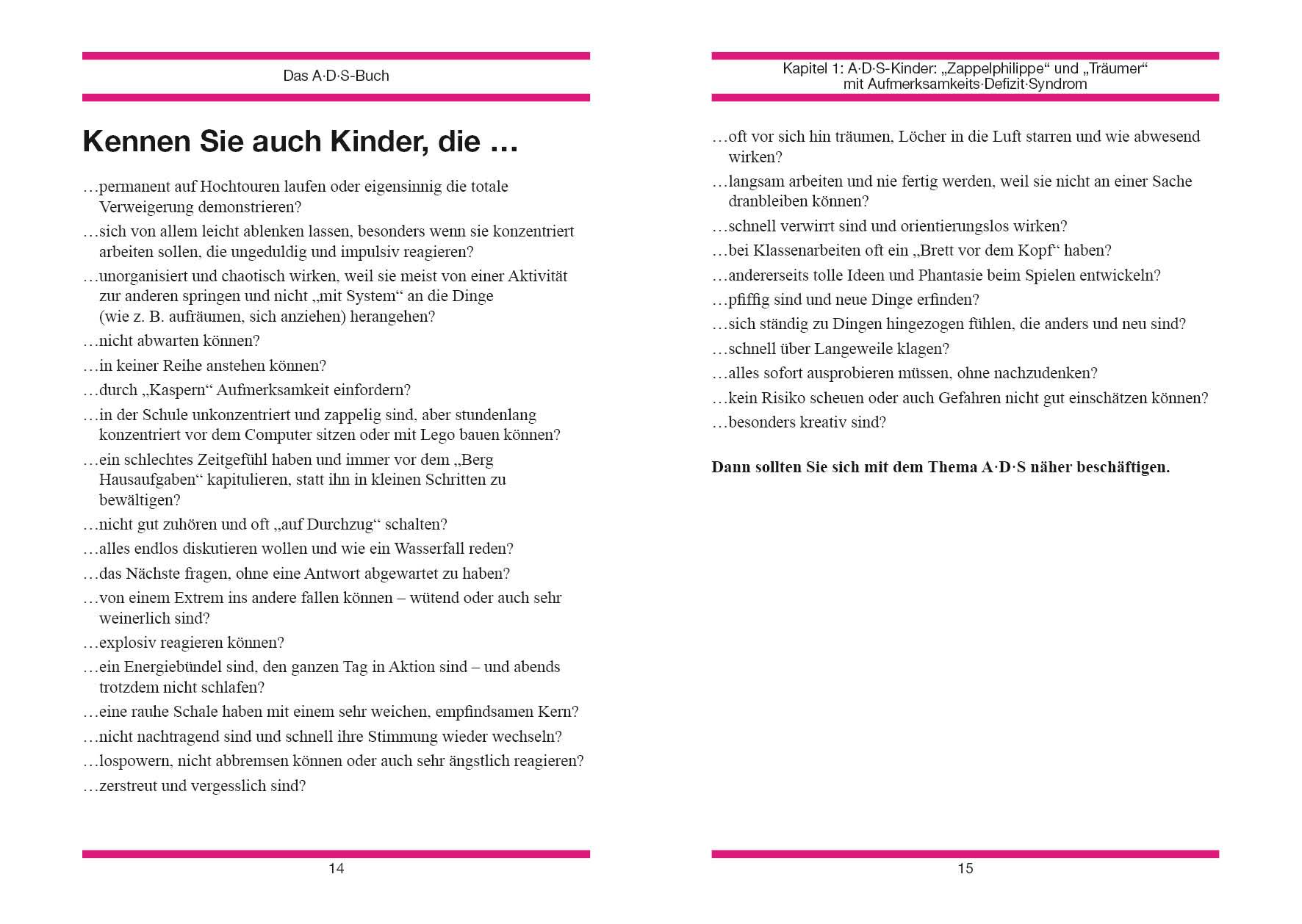 Beispielinhalt (Bild) Das A. D. S.-Buch. Aufmerksamkeits-Defizit-Syndrom