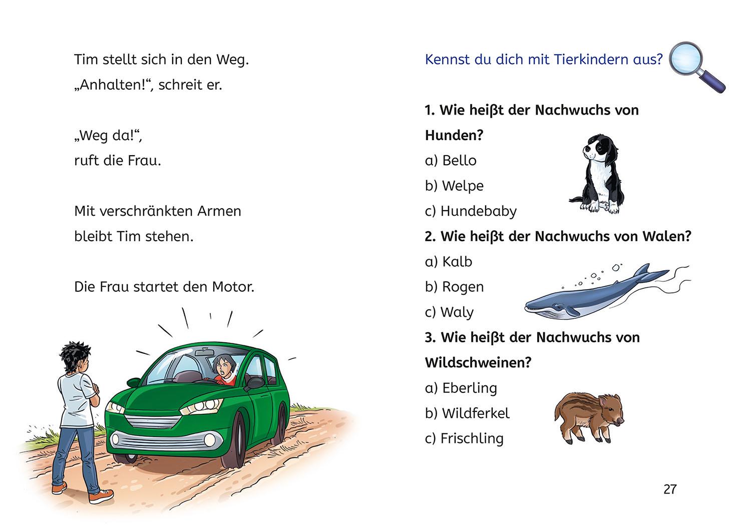 Beispielinhalt (Bild) TKKG Junior, Bücherhelden 1. Klasse, Hilfe für die Welpen