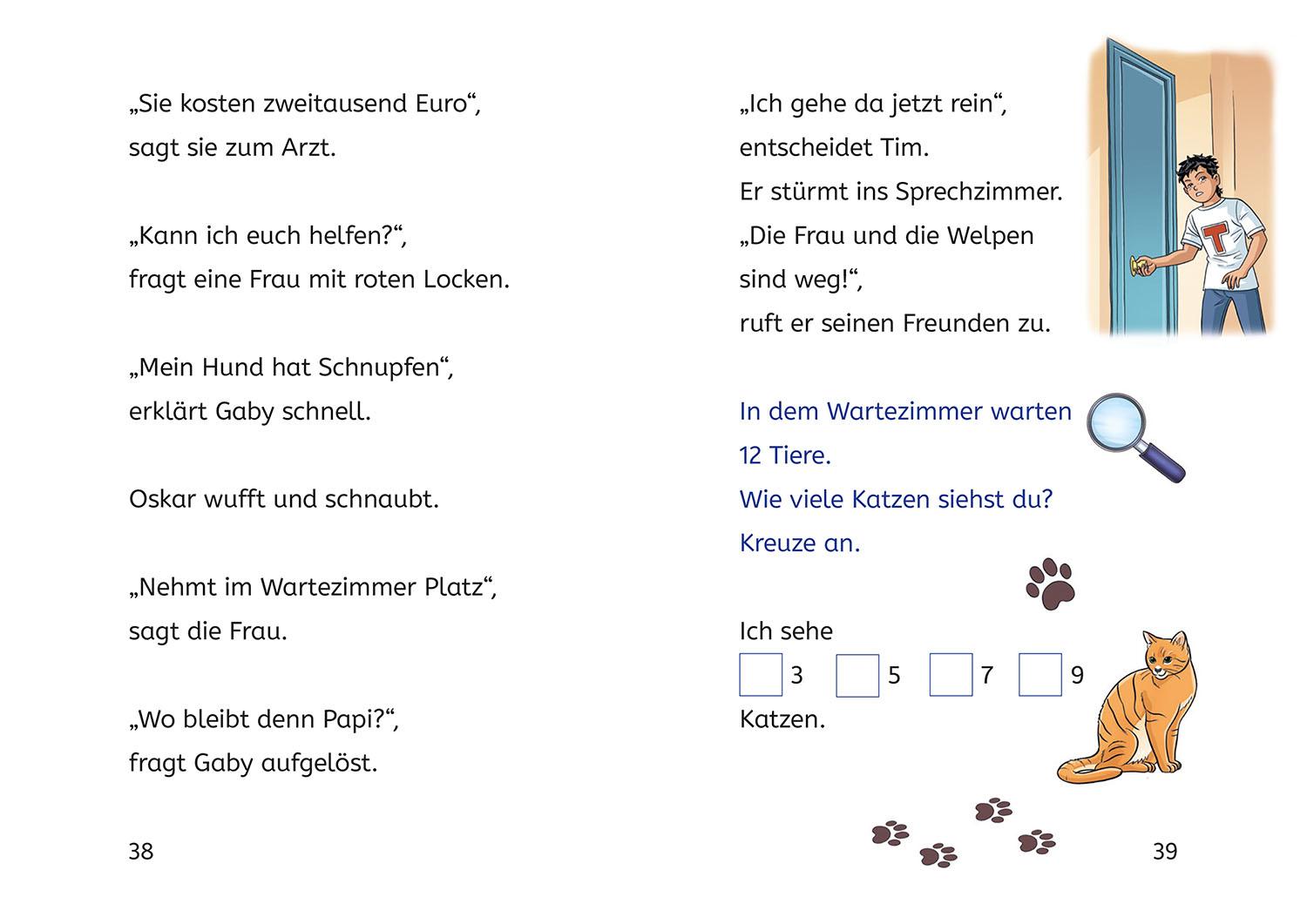 Beispielinhalt (Bild) TKKG Junior, Bücherhelden 1. Klasse, Hilfe für die Welpen