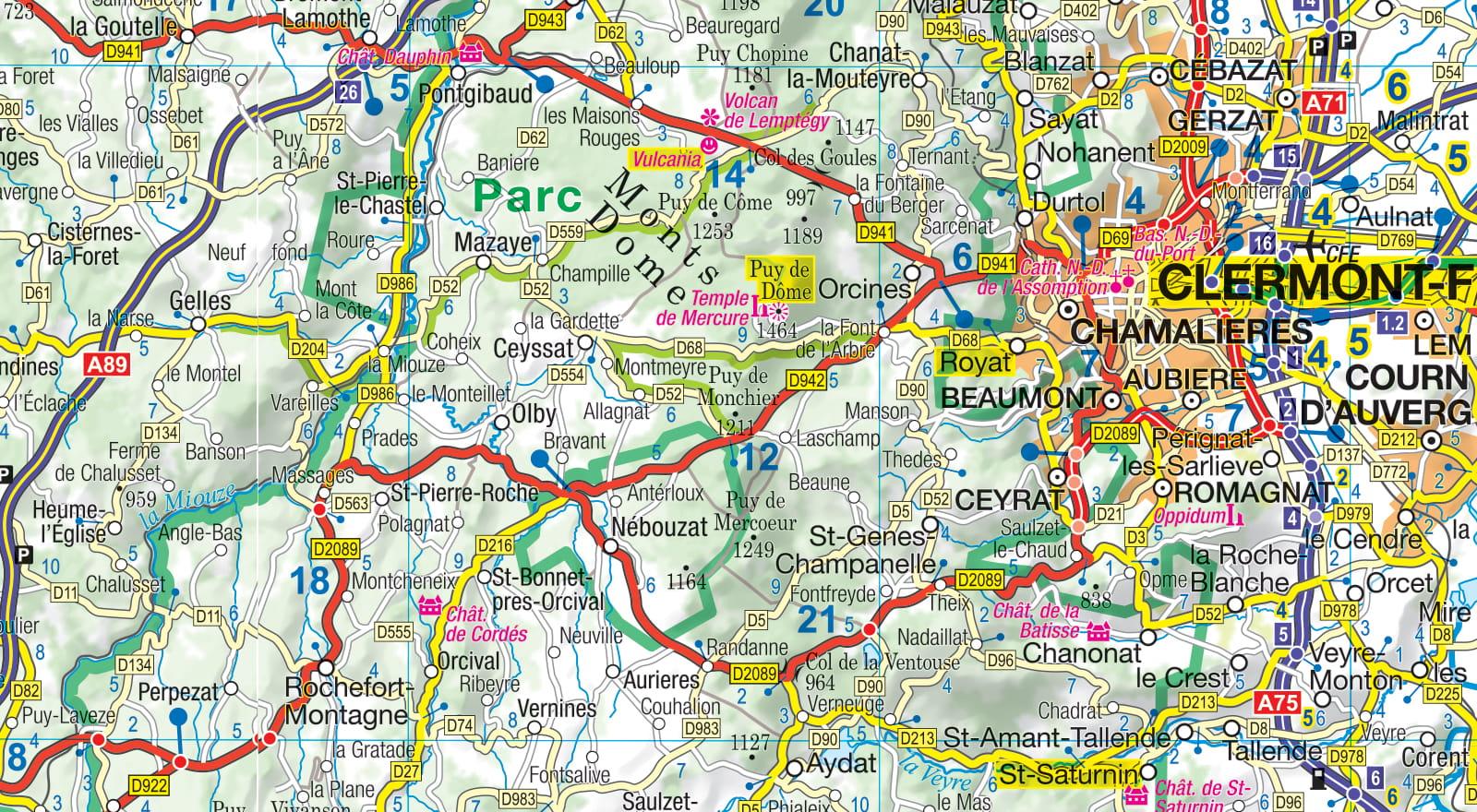 Beispielinhalt (Bild) MoTourMaps Auvergne-Limousin Auto- und Motorradkarte 1:300.000