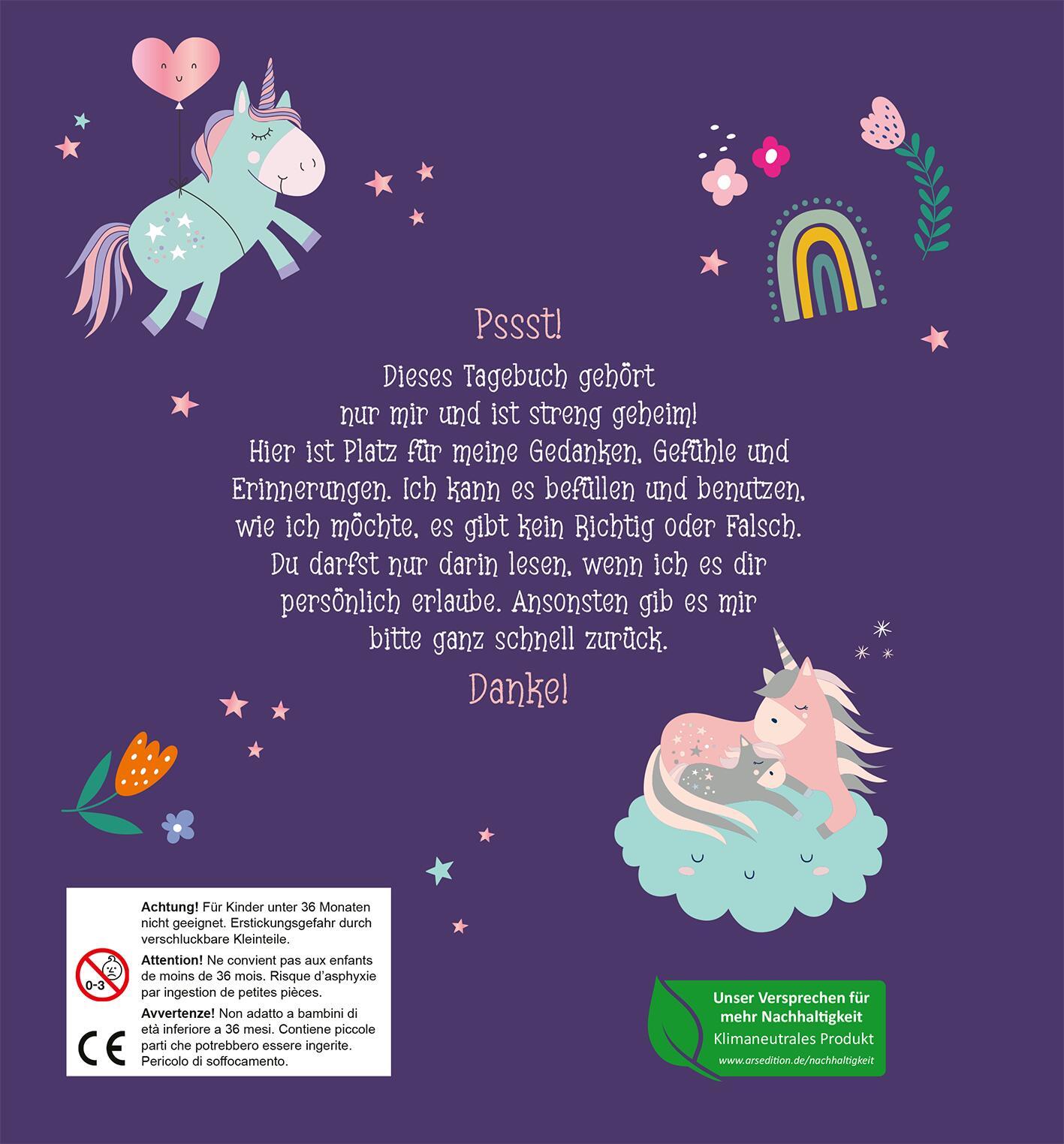 Rückseitencover Mein Tagebuch - Einhorn (mit Schloss)