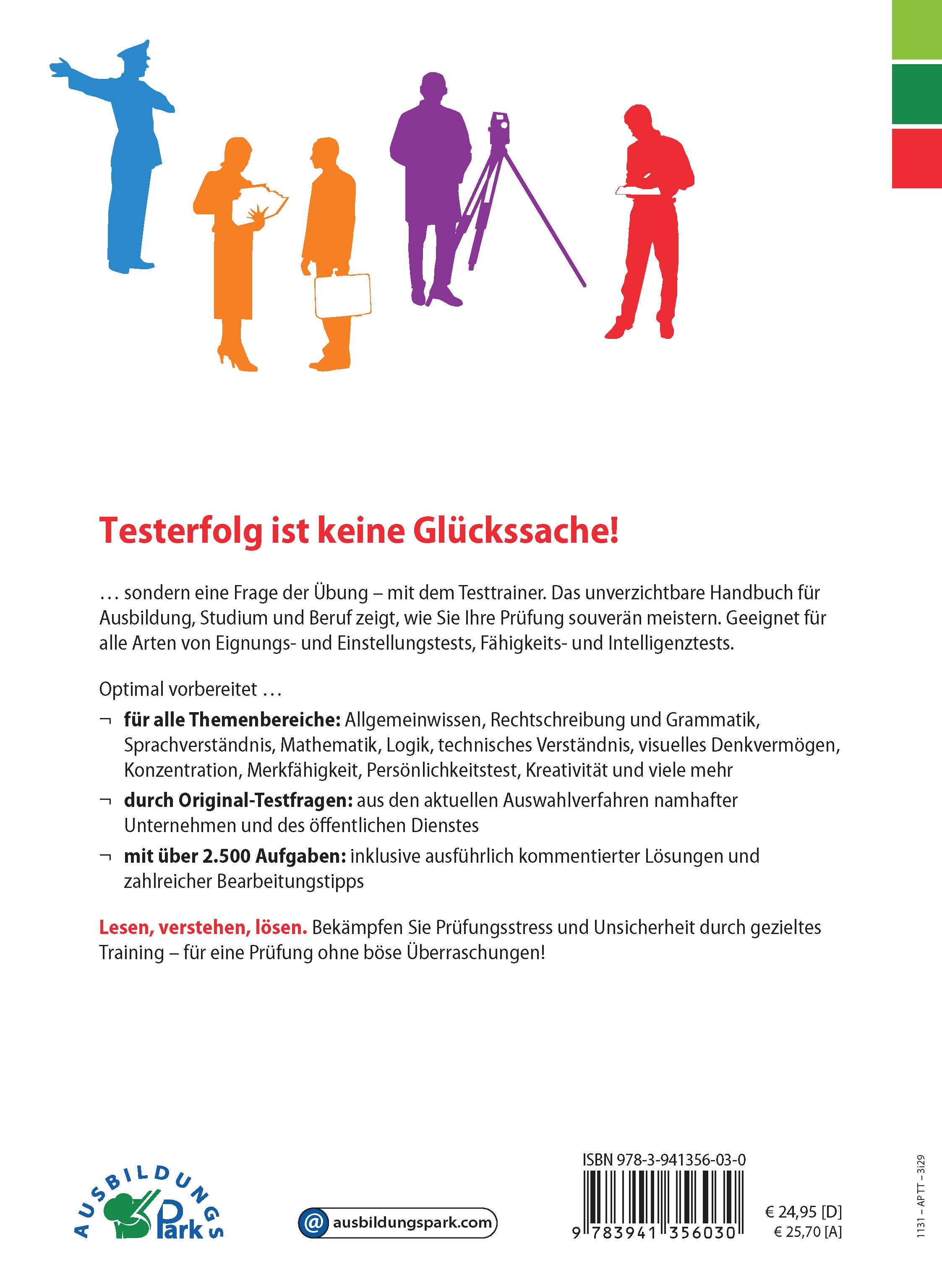 Rückseitencover Testtrainer für alle Arten von Einstellungstests, Eignungstests und Berufeignungstests