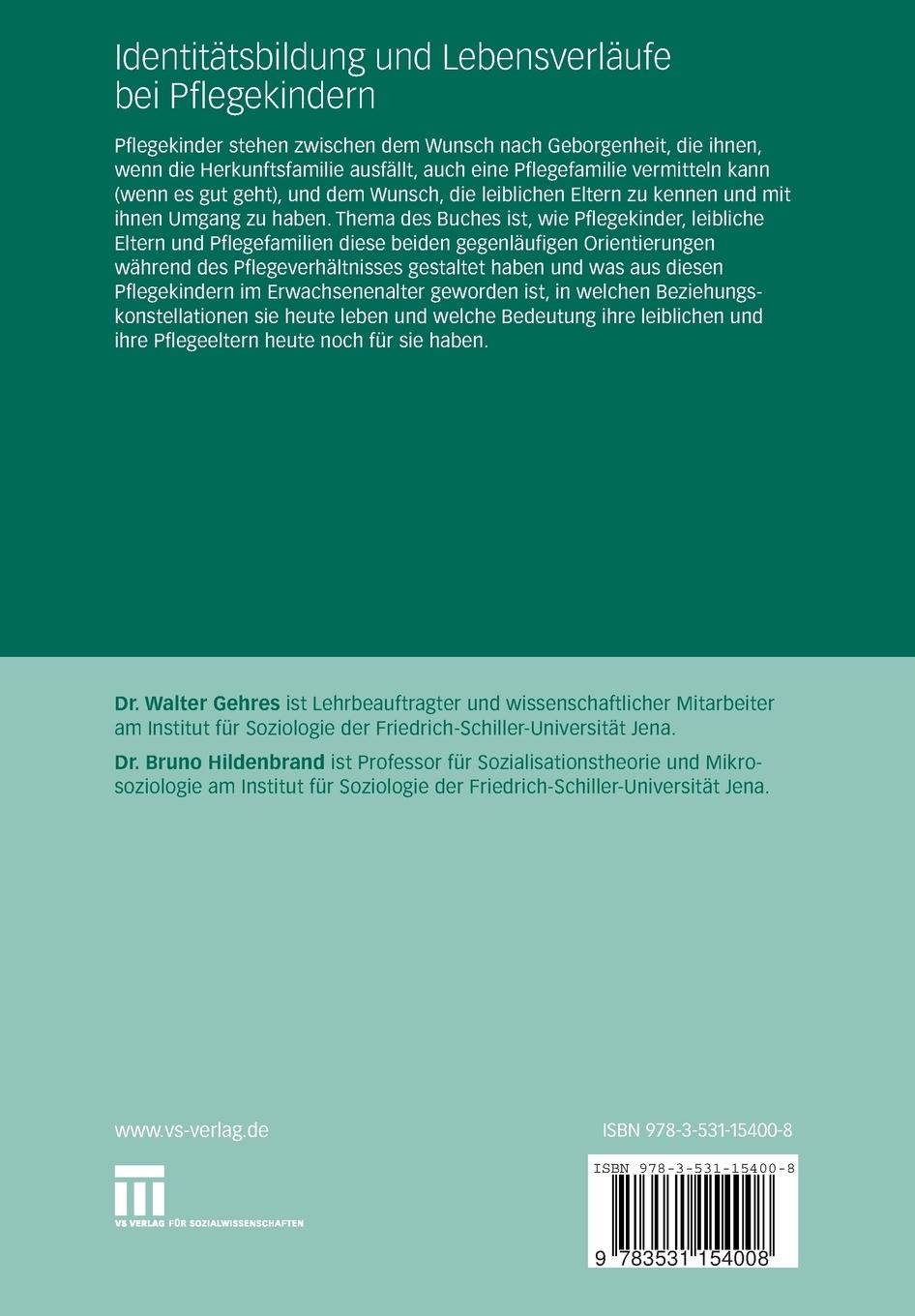 Rückseitencover Identitätsbildung und Lebensverläufe bei Pflegekindern