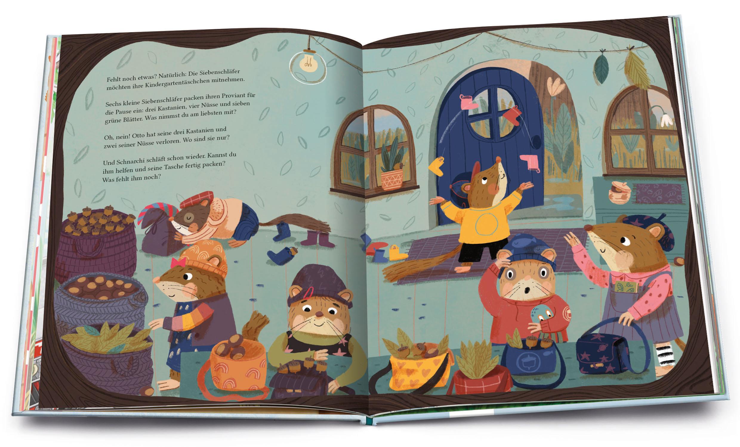 Beispielinhalt (Bild) Komm, mach mit! Guten Morgen, kleine Siebenschläfer, aus den Bettchen, fertig, los!