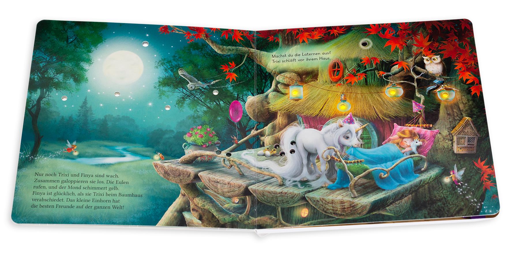 Beispielinhalt (Bild) Kleines Einhorn Funkelstern. Puste das Licht aus! Schlafenszeit im Wunschwald