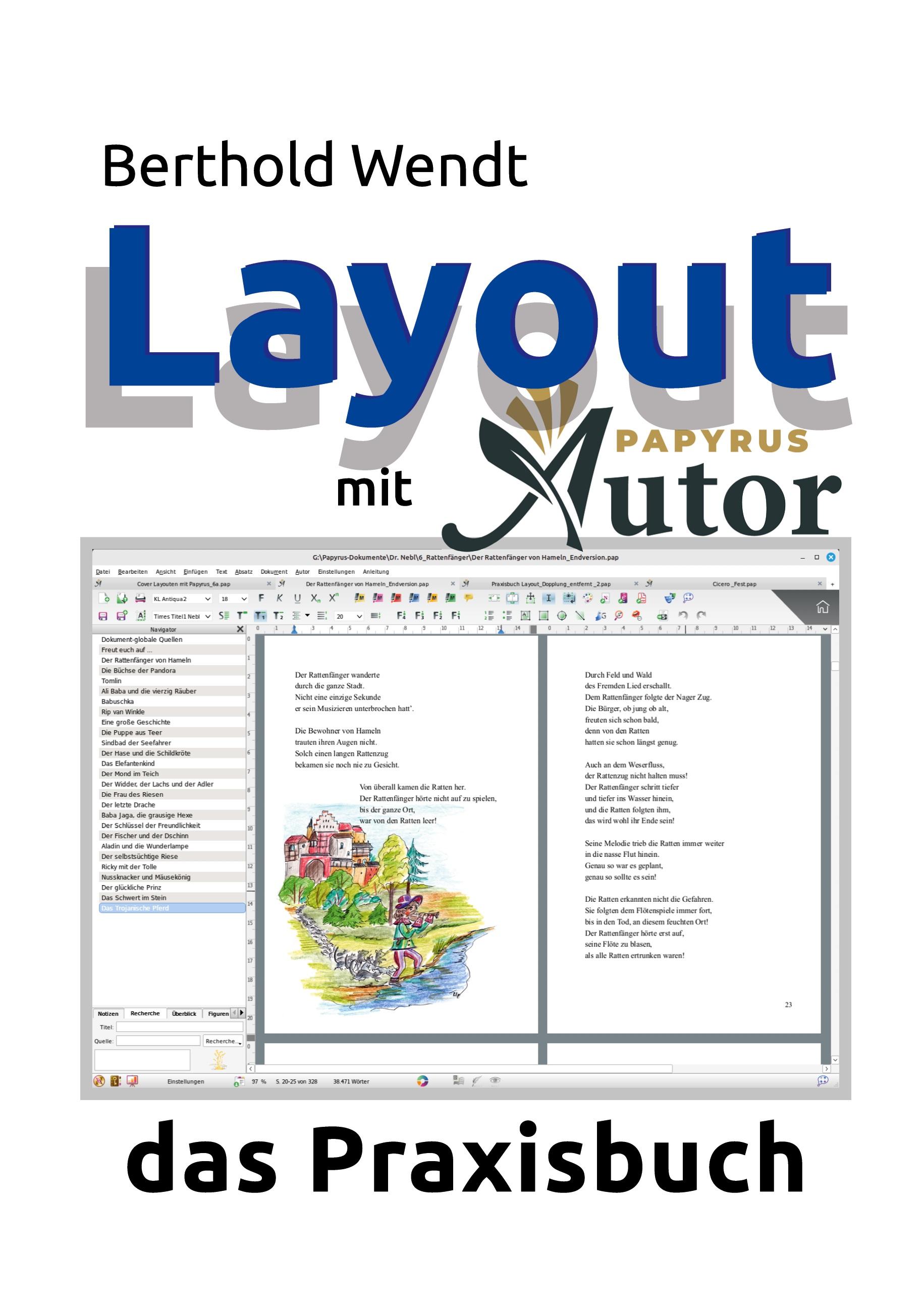 Vorderes Coverbild Layout mit Papyrus Autor
