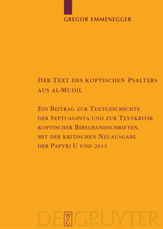 Vorderes Coverbild Der Text des koptischen Psalters aus al-Mudil