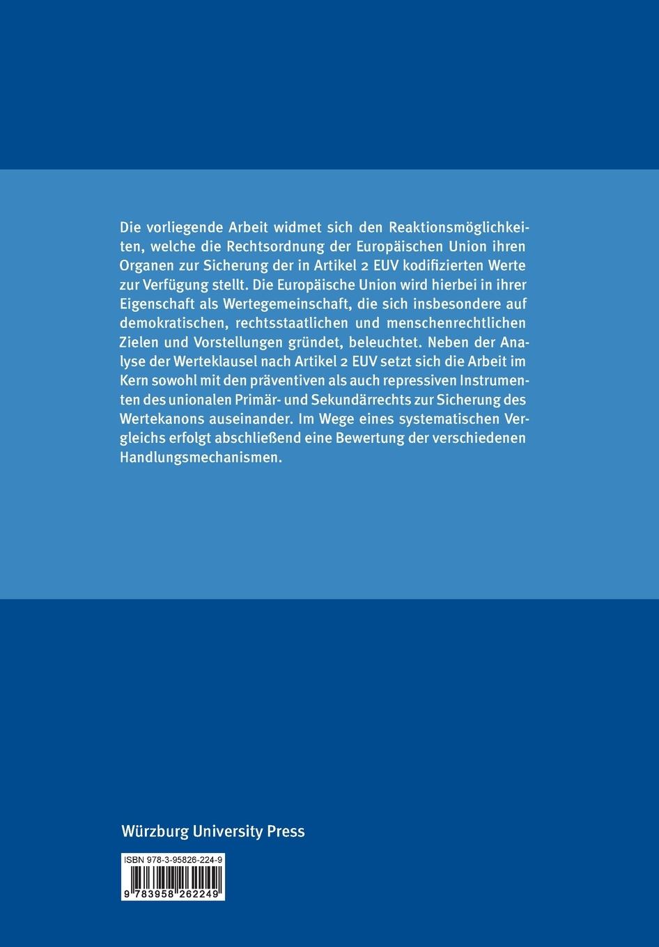Rückseitencover Die Handlungsmechanismen der Europäischen Union zur Sicherung ihrer Werte