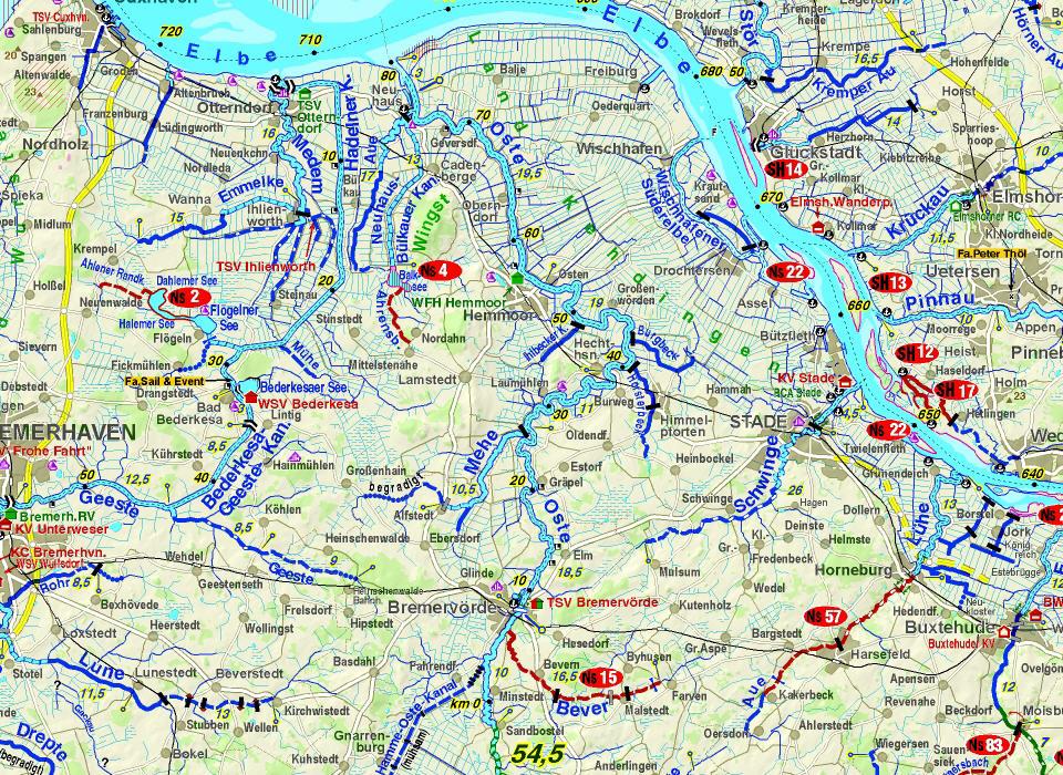 Beispielinhalt (Bild) Wassersport-Wanderkarte / Deutschland Nordwest für Kanu- und Rudersport