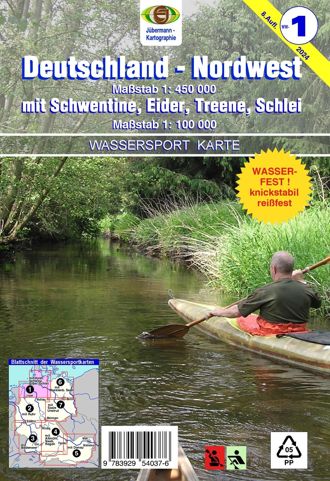 Vorderes Coverbild Wassersport-Wanderkarte / Deutschland Nordwest für Kanu- und Rudersport