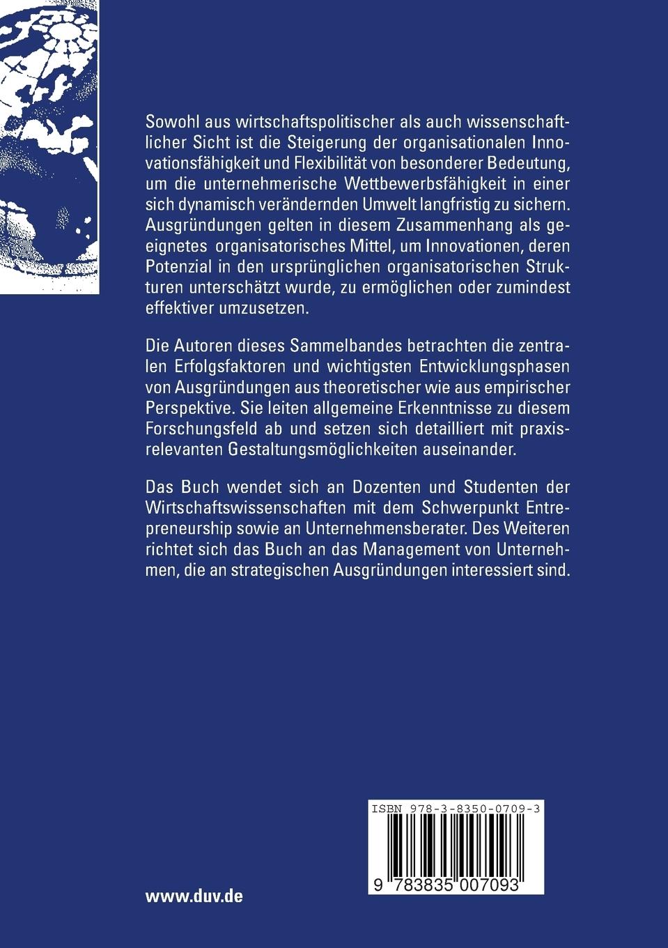 Rückseitencover Unternehmertum und Ausgründung