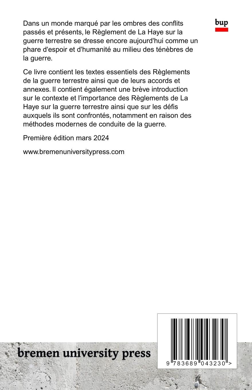 Rückseitencover Le Règlement de la Haye sur la guerre terrestre avec ses annexes et ses compléments