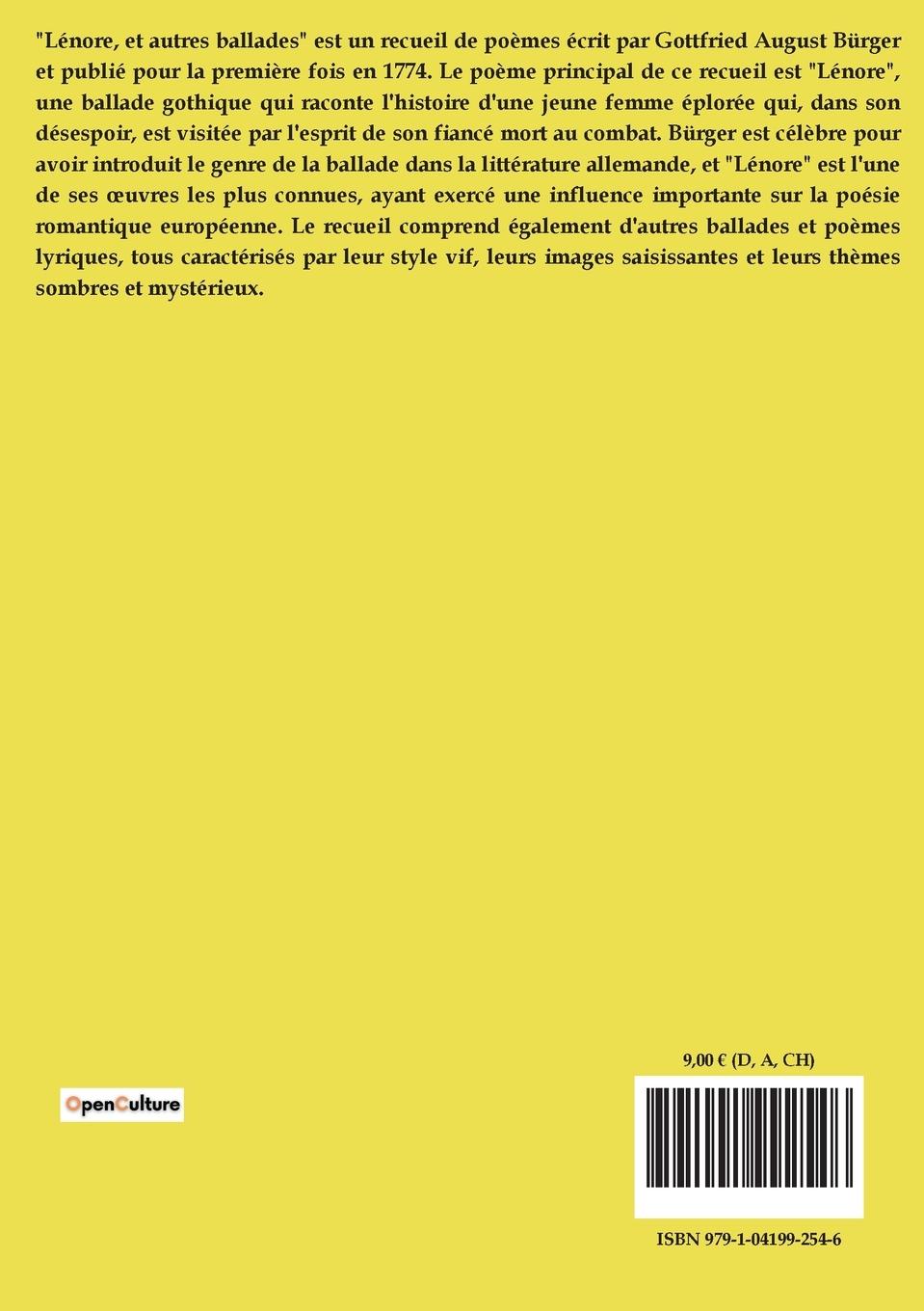 Rückseitencover Lénore, et autres ballades
