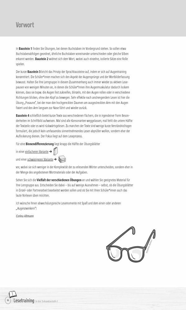 Beispielinhalt (Bild) Lesetraining in der Sekundarstufe I